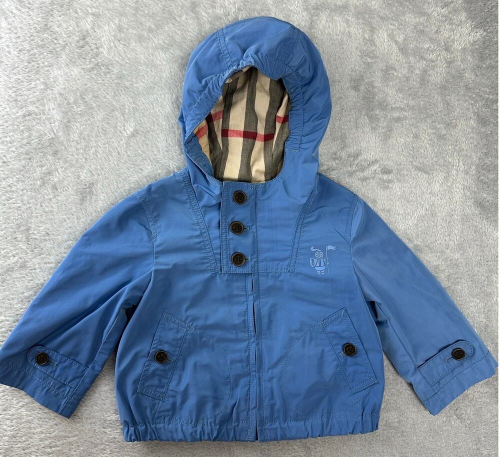 BURBERRY Children Baby Boys 6 Months Blue Jacket Windbreaker Rain Coat EUC